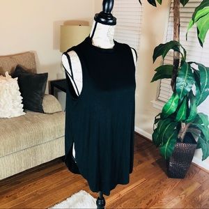 Black High Neck Tunic w/ Open Back & Side Slits